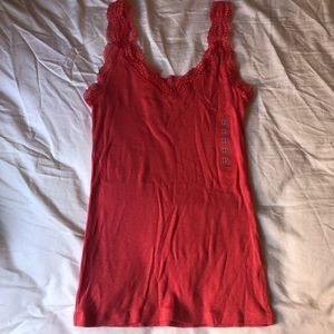 Uniqlo Women Ribbed Lace Tank Top XS Red